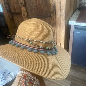 Stylish Tan Sun Hat with Decorative Bands